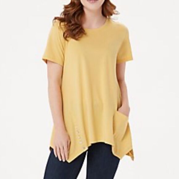 LOGO by Lori Goldstein yellow cotton modal button detail tunic top size medium - Picture 1 of 8